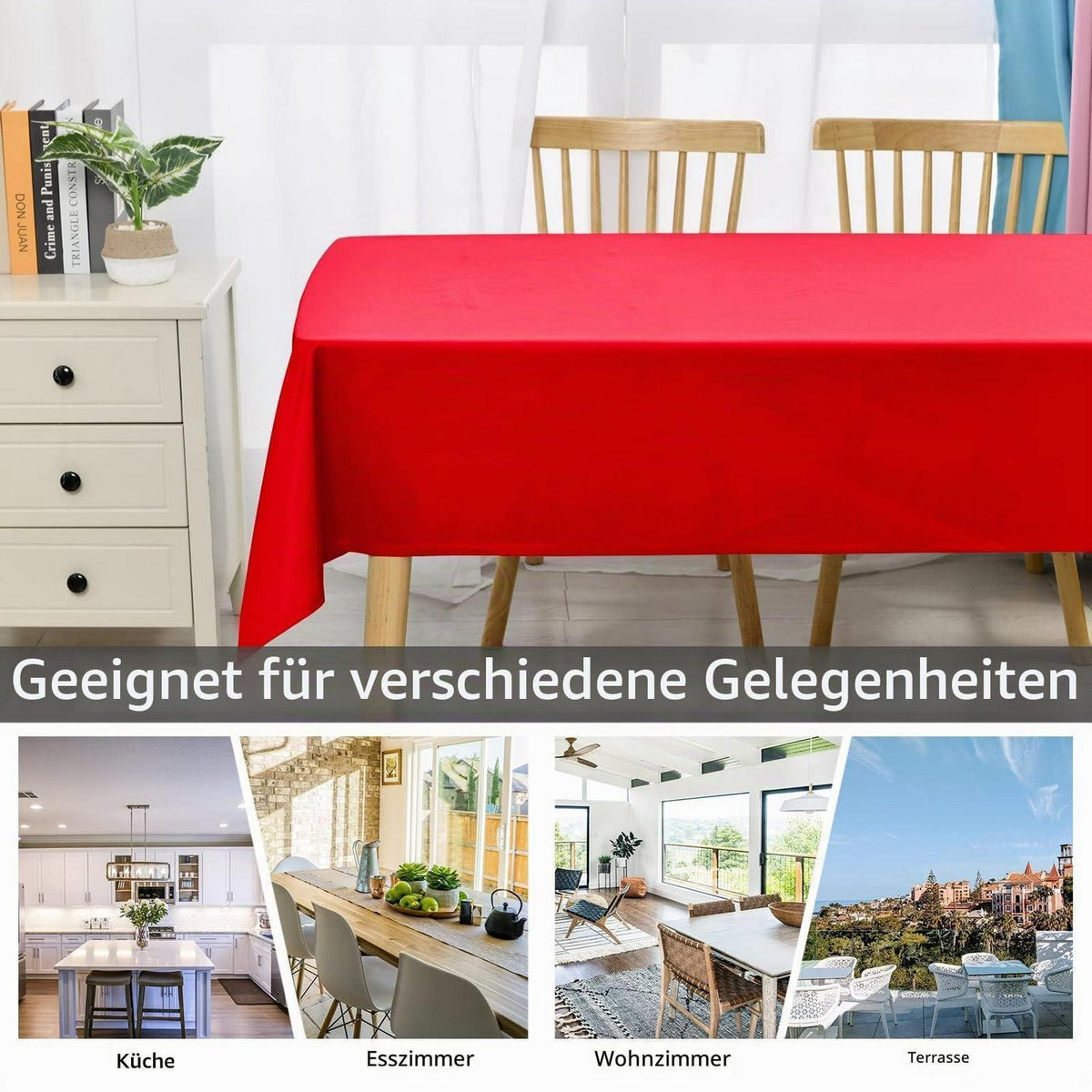 2x Rot Tischdecke 140x240cm – Fleckschutz & Abwaschbar
