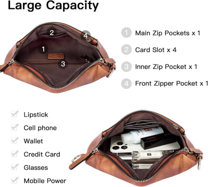 FIGESTIN Bauchtasche Damen PU Leder Crossbody Bag Breiter Gurt Braun