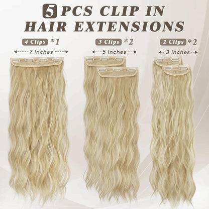 Clip in Extensions Lang Wellig 5 teilig 45 cm Aschblond mit