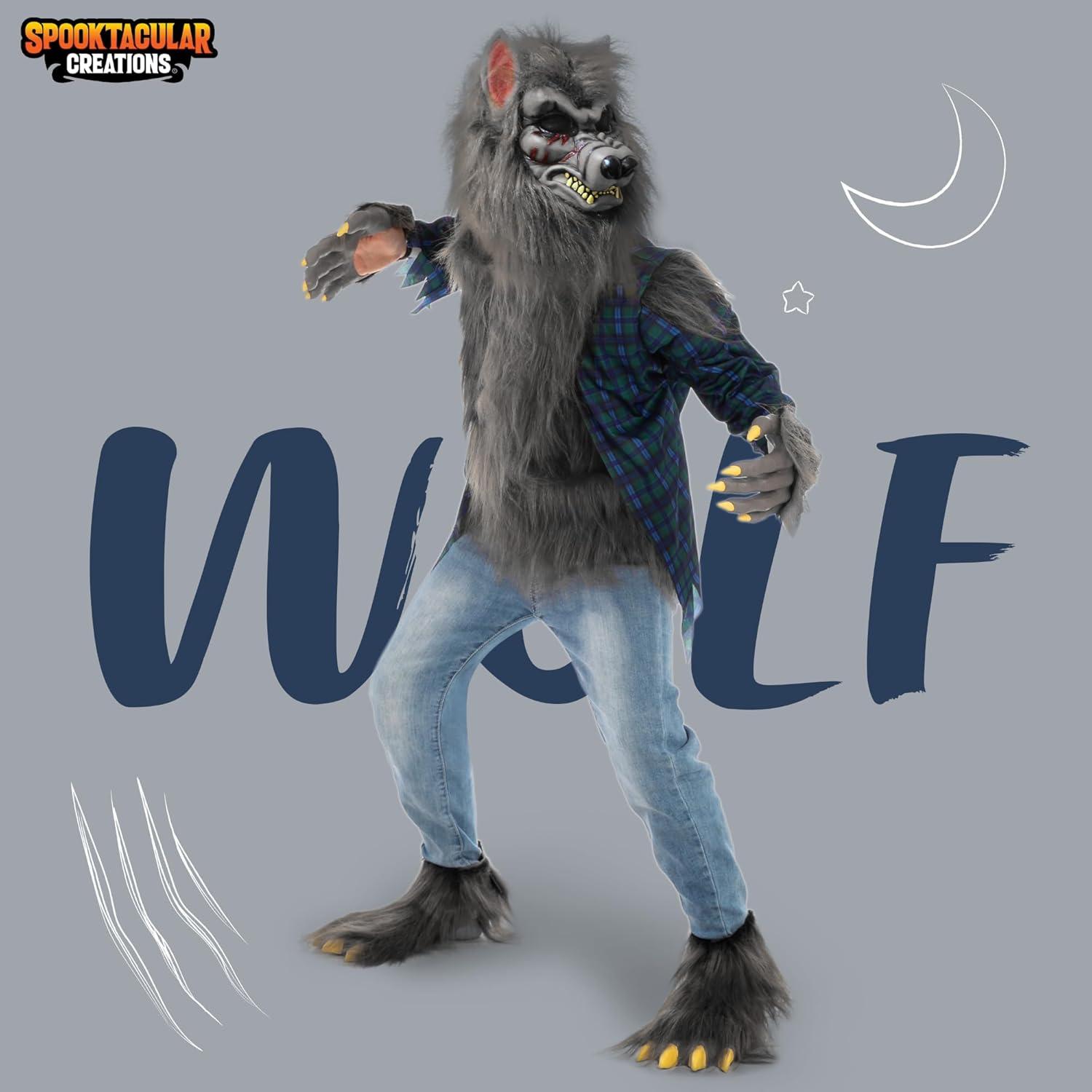 Spooktacular Halloween-Werwolfkostüm für Kinder, grau, mit