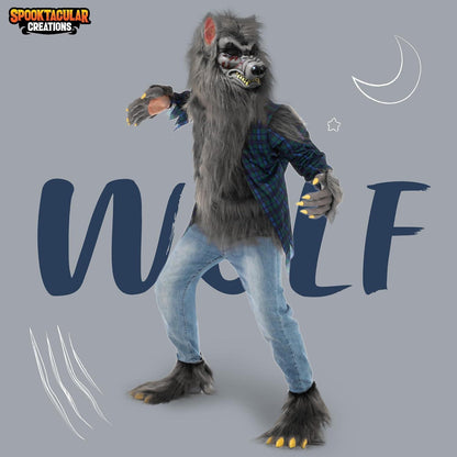 Spooktacular Halloween-Werwolfkostüm für Kinder, grau, mit
