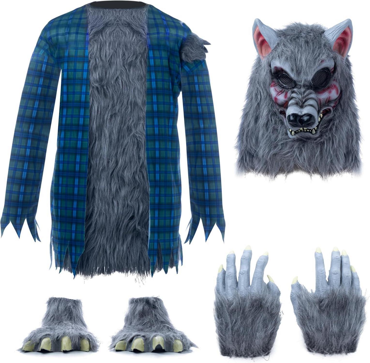 Halloween Werwolfkostüm für Kinder Grauhaarige Wolfskostüme mit Maske