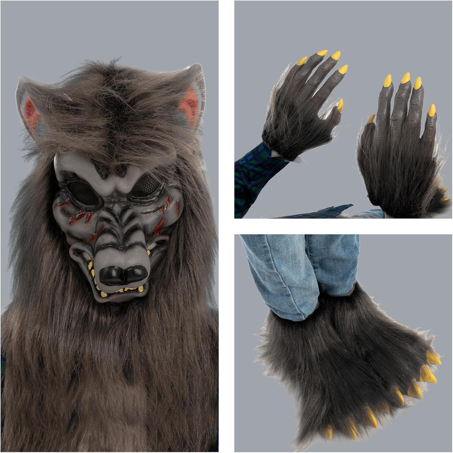Werwolfkostüm Kinder grauhaarig Halloween Maske Jungen Mädchen L 10-12 Jahre