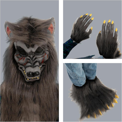 Werwolfkostüm Kinder grauhaarig Halloween Maske Jungen Mädchen L 10-12 Jahre