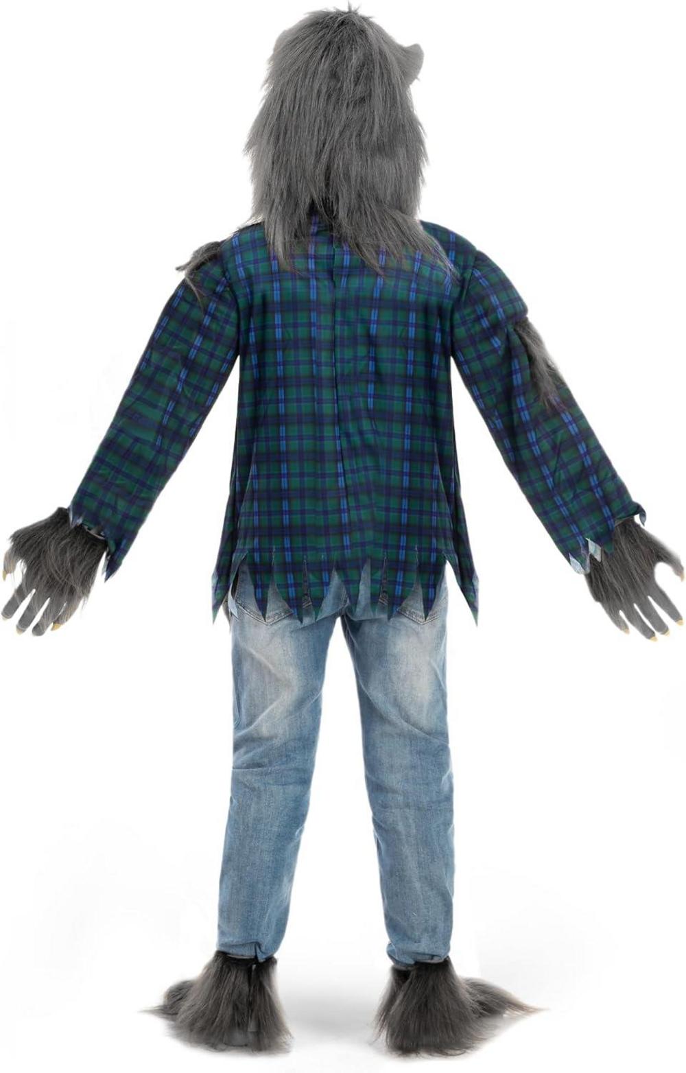 Werwolfkostüm Kinder grauhaarig Halloween Maske Jungen Mädchen L 10-12 Jahre