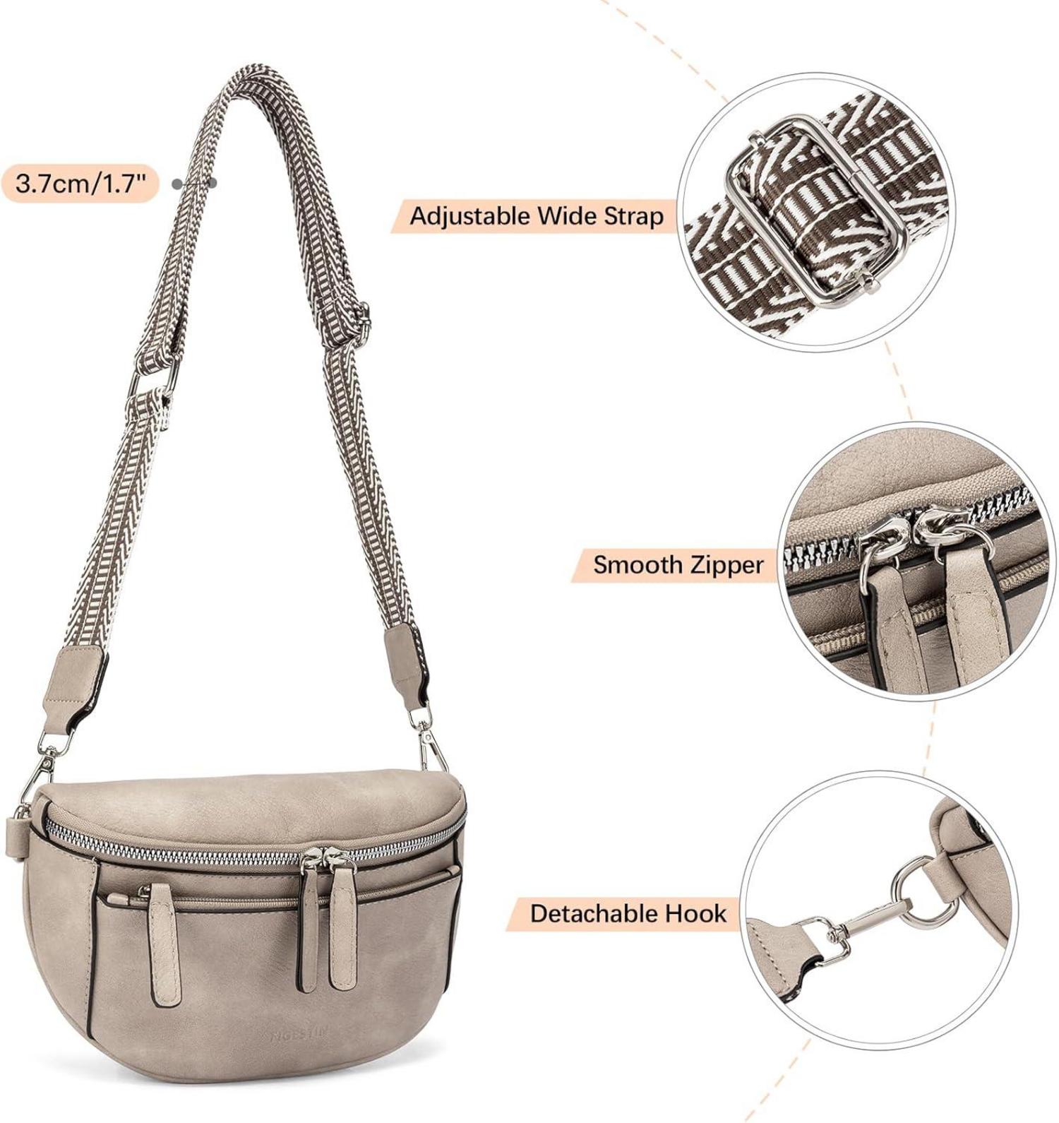 FIGESTIN Damen Bauchtasche PU Leder Crossbody Bag Verstellbarer Riemen