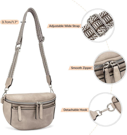 FIGESTIN Damen Bauchtasche PU Leder Crossbody Bag Verstellbarer Riemen