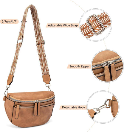 FIGESTIN Damen Bauchtasche PU Leder Crossbody Umhängetasche Kamelbraun