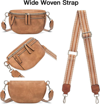 FIGESTIN Damen Bauchtasche PU Leder Crossbody Umhängetasche in Kamelbraun