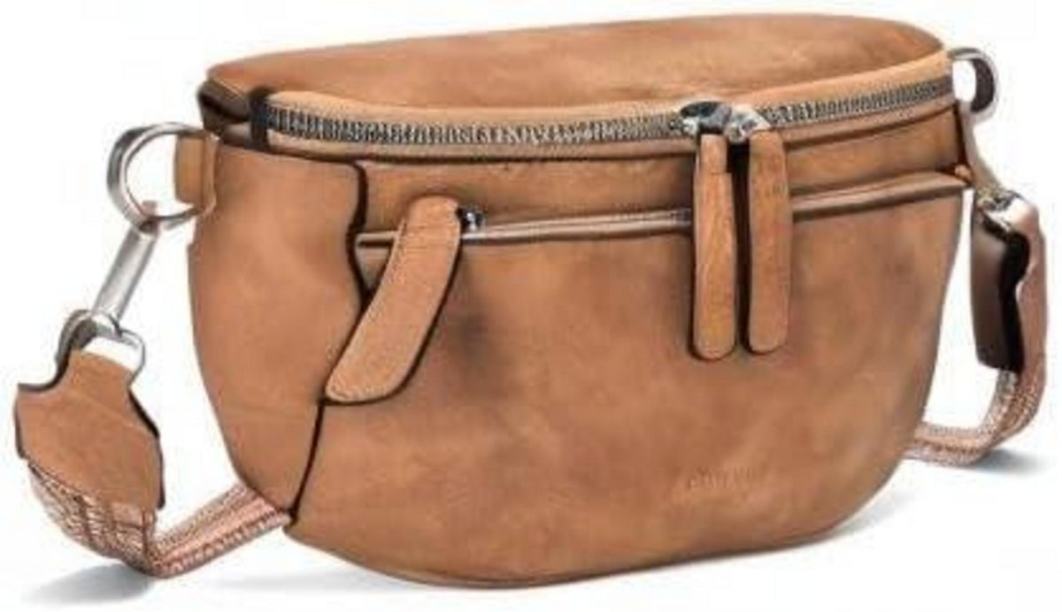 FIGESTIN Damen Bauchtasche PU Leder Crossbody Umhängetasche in Kamelbraun