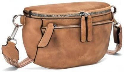 FIGESTIN Damen Bauchtasche PU Leder Crossbody Umhängetasche in Kamelbraun