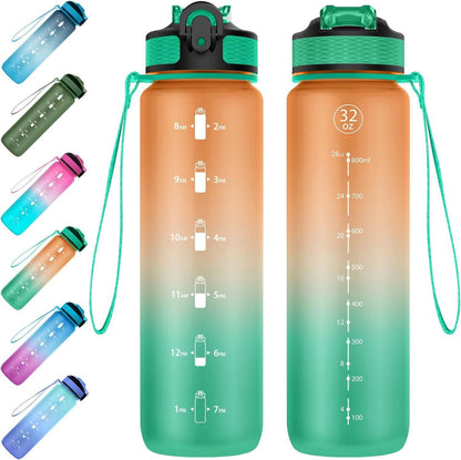 Sportwasserflasche mit Stroh und Zeitmarker, Tritan BPA Free 1L