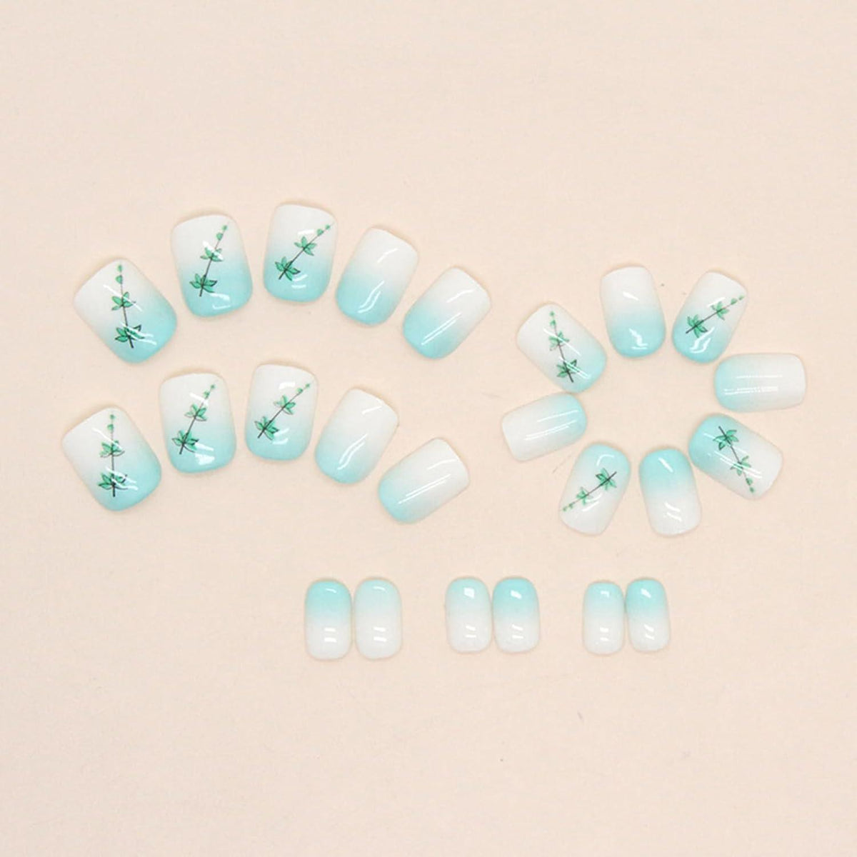 Ceboic Grüne Blätter Acryl Falsche Nägel Press on Nails 24 Stück