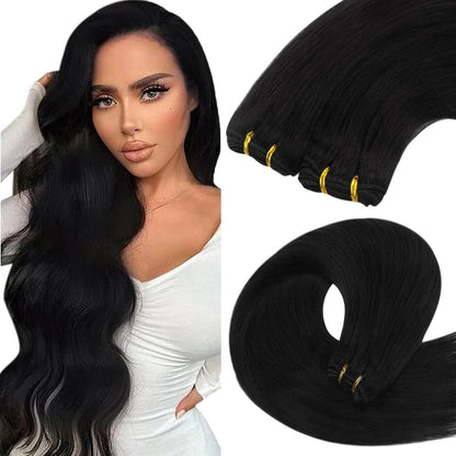 Echthaar Tressen Schwarz 45cm - 100g Weft Hair Extensions