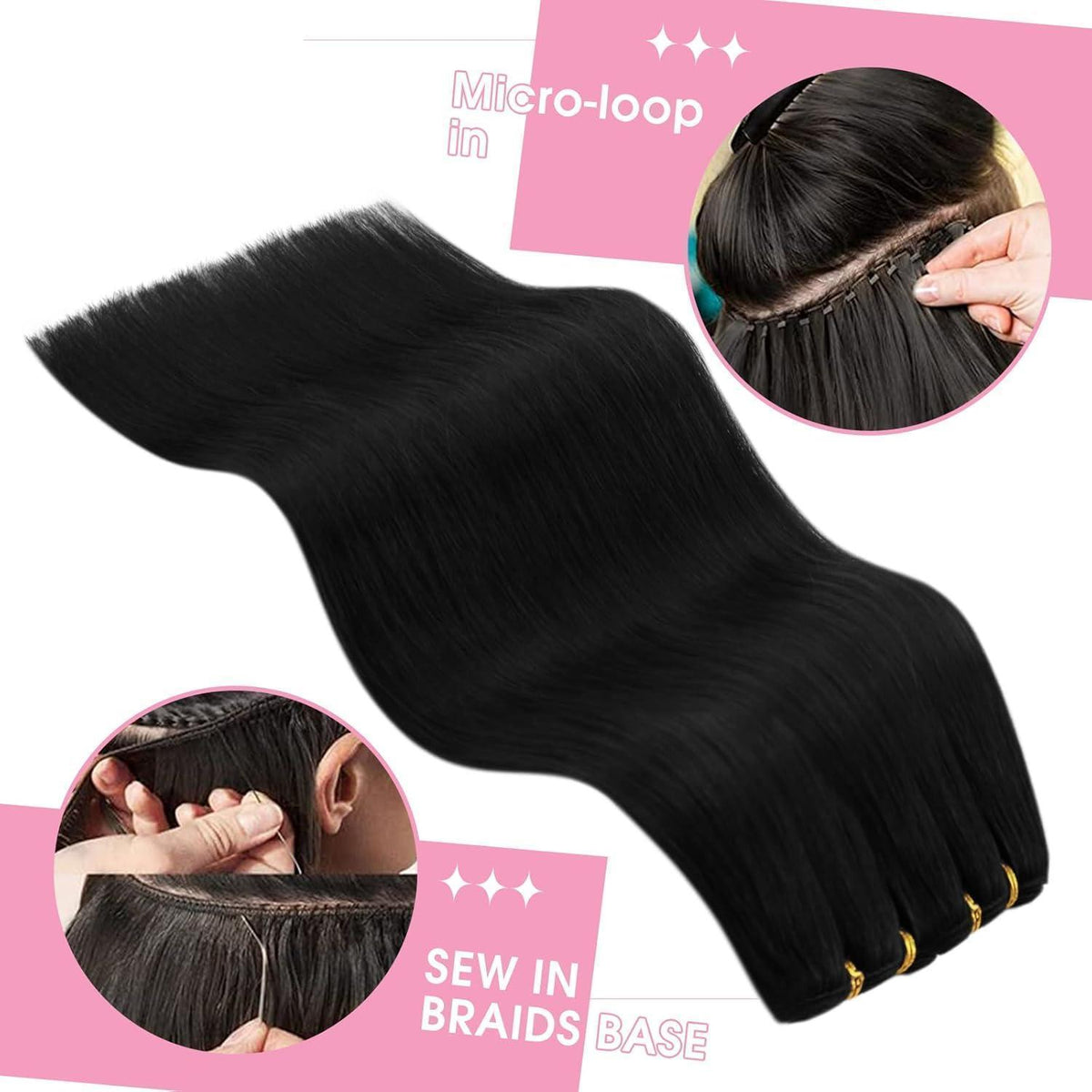 Echthaar Tressen Schwarz 45cm - 100g Weft Hair Extensions