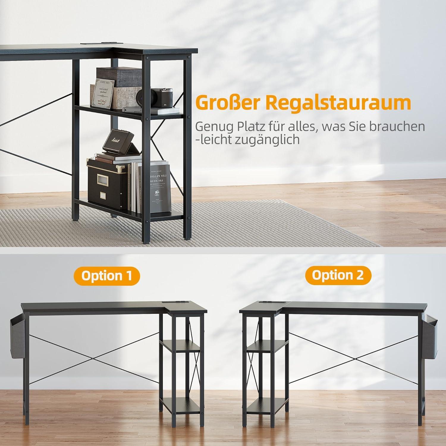 Eckschreibtisch mit Steckdosenleiste und Ablagefächern - Modernes Design, 120x70 cm