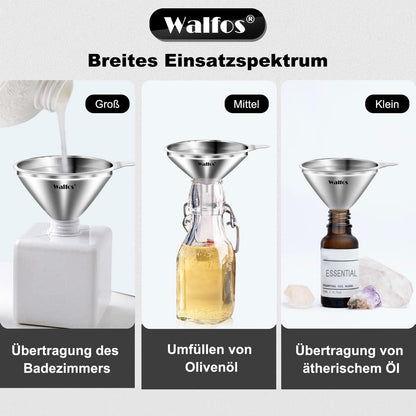 Walfos Trichter Edelstahl 3er Set Mini Küchen Trichter mit Pinsel