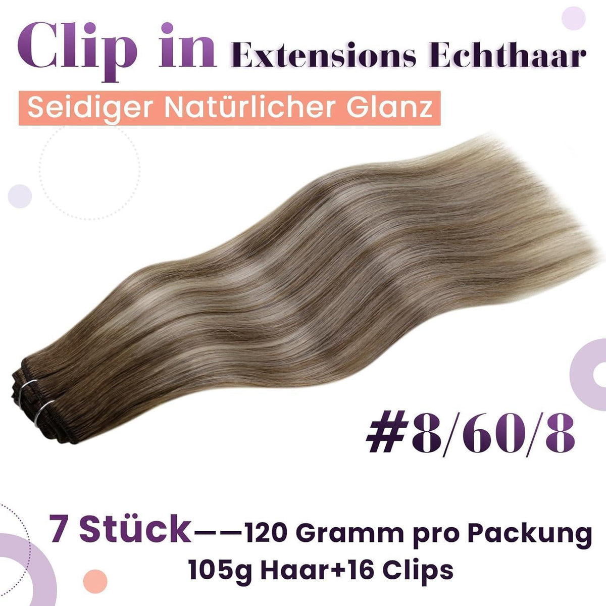 Clip-in Haarverlängerung Blond Balayage Echthaar 45cm