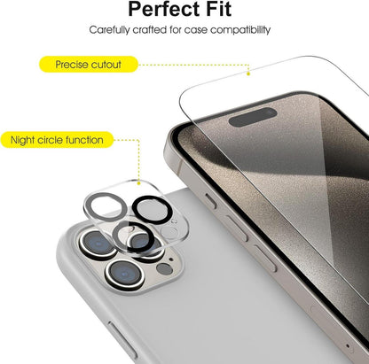 SPARIN Hartglas für iPhone 15 Pro 6,1 Zoll, Displayschutzfolie + Rückseitenschutz, Werkzeug, transparent, 9H Härte, kompatibel 2023