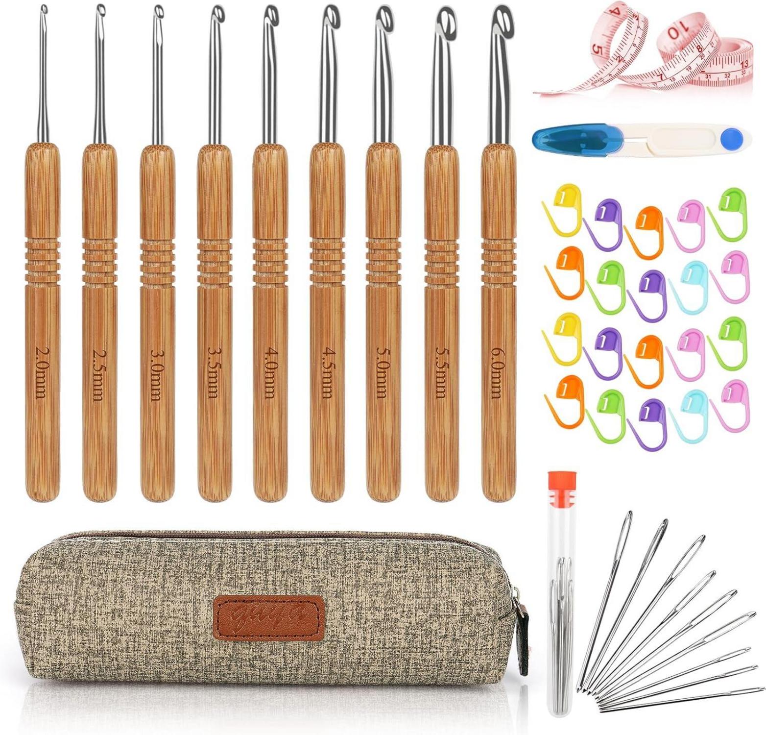 Häkelnadel Set Bambus Holzgriff 9 PCS 2,0 mm - 6,0 mm