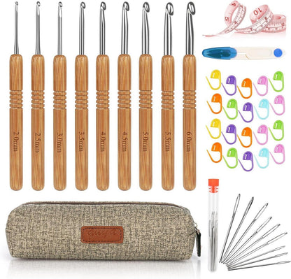 Häkelnadel Set Bambus Holzgriff 9 PCS 2,0 mm - 6,0 mm