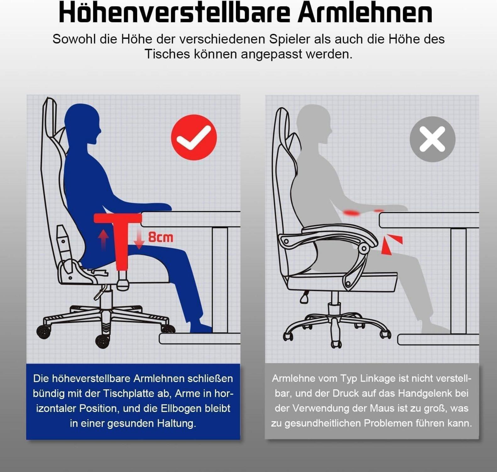 Gaming Stuhl Homimaster, Ergonomisch verstellbar, mit Lendenkissen