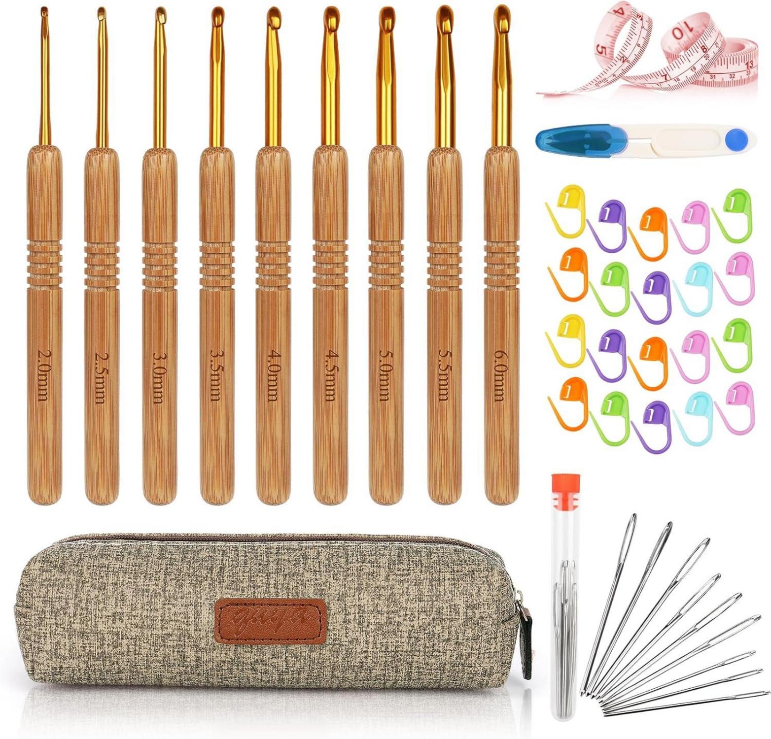 Häkelnadel Set Bambus Holzgriff 2,0 mm - 6,0 mm 9-teilig