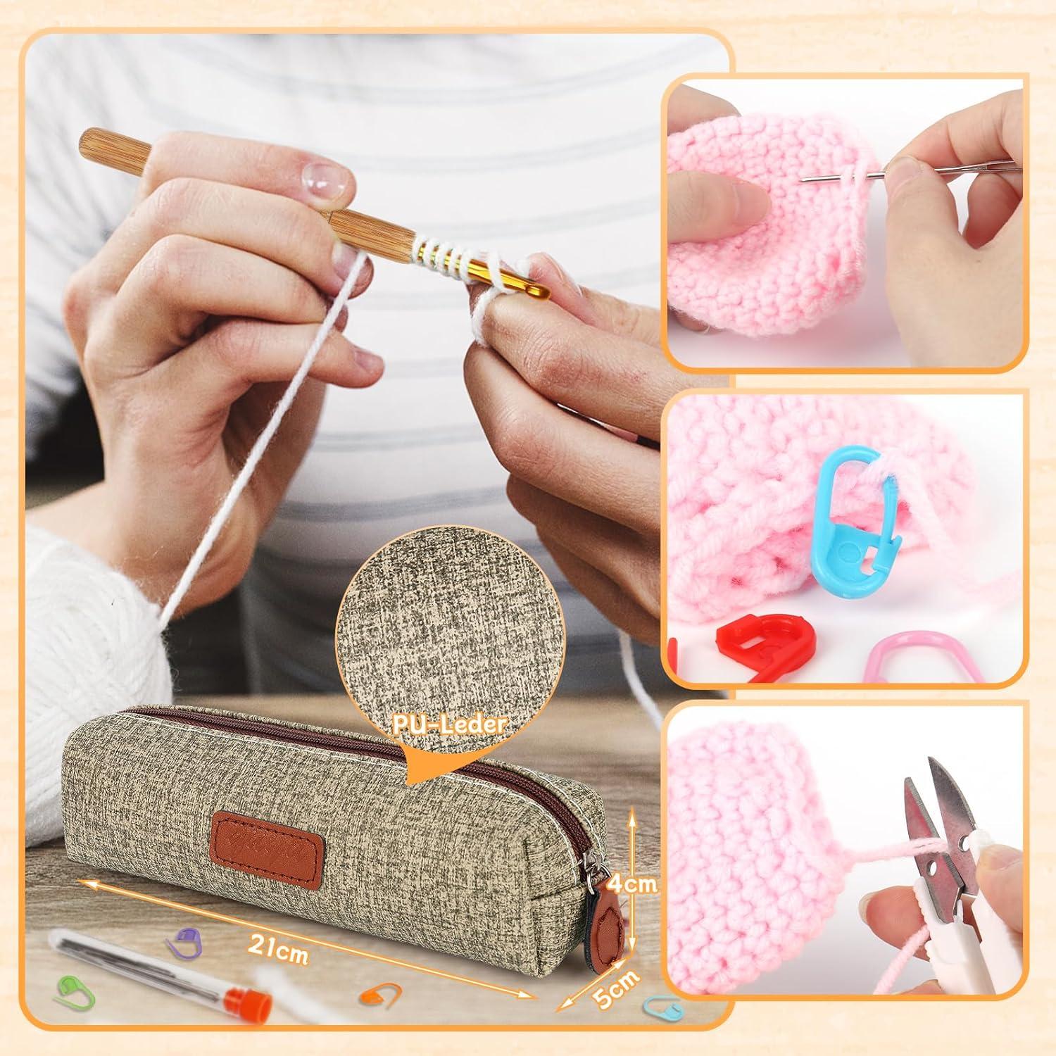 Aeeque 9 PCS Bambus Häkelnadeln Set mit Holzgriff, für Anfänger, Arthritis, leicht, Schal Socken Pollover