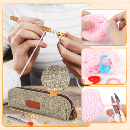 Aeeque 9 PCS Bambus Häkelnadeln Set mit Holzgriff, für Anfänger, Arthritis, leicht, Schal Socken Pollover