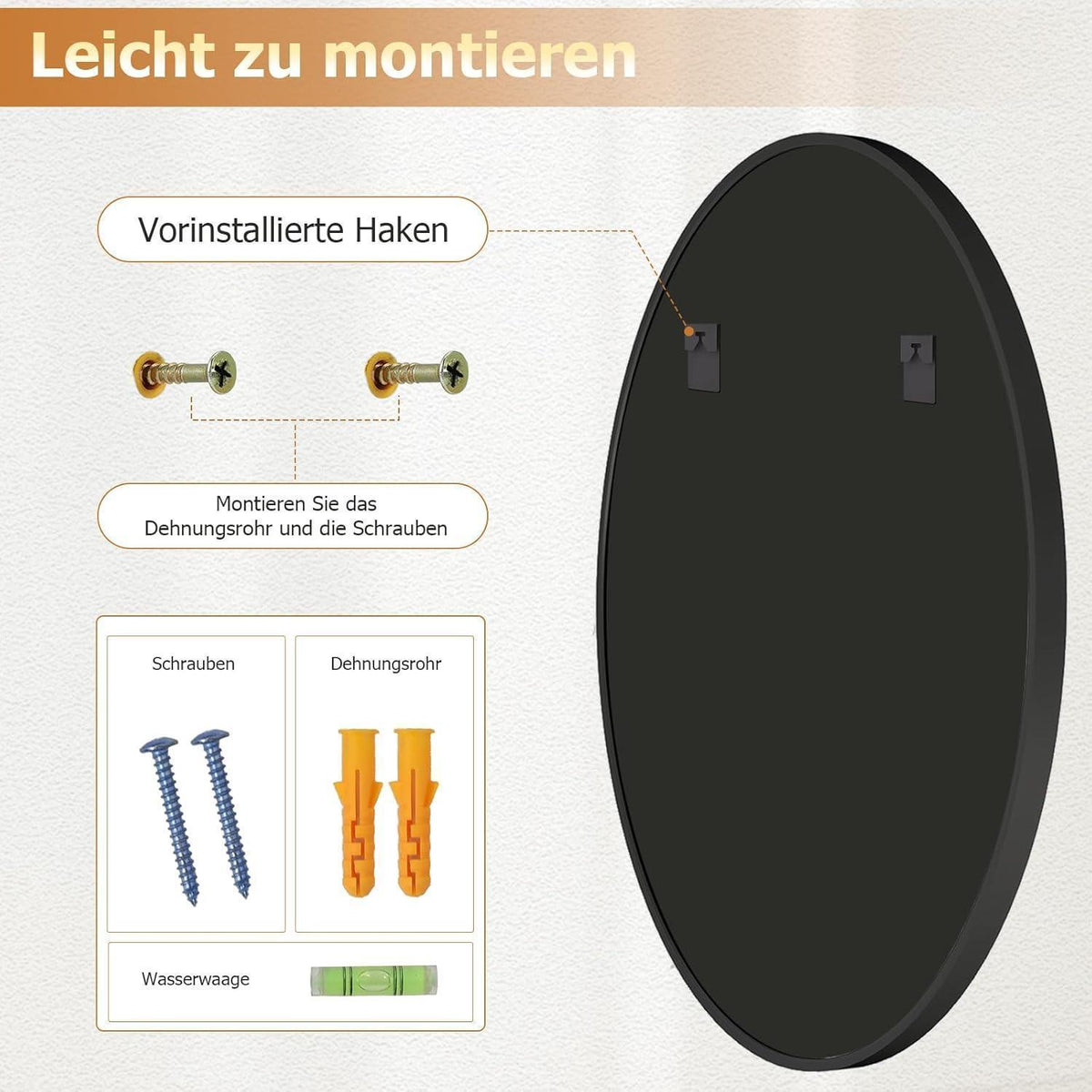 Runder Wandspiegel 80cm, Schwarz – Modern & Elegant für Bad/Wohnzimmer