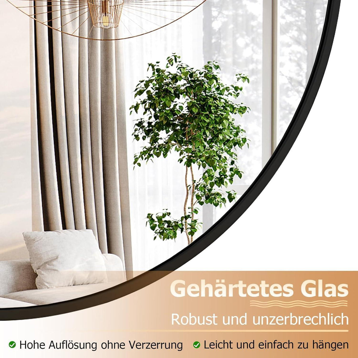 Runder Wandspiegel 80cm, Schwarz – Modern & Elegant für Bad/Wohnzimmer