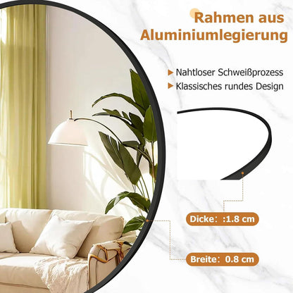 Runder Wandspiegel 80cm, Schwarz – Modern & Elegant für Bad/Wohnzimmer