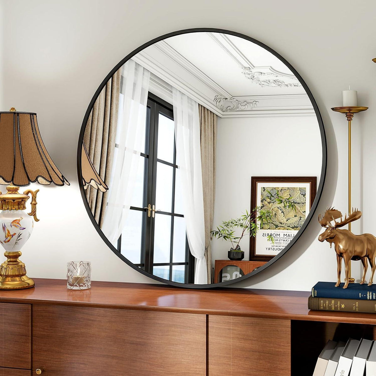 Runder Wandspiegel 80cm, Schwarz – Modern & Elegant für Bad/Wohnzimmer