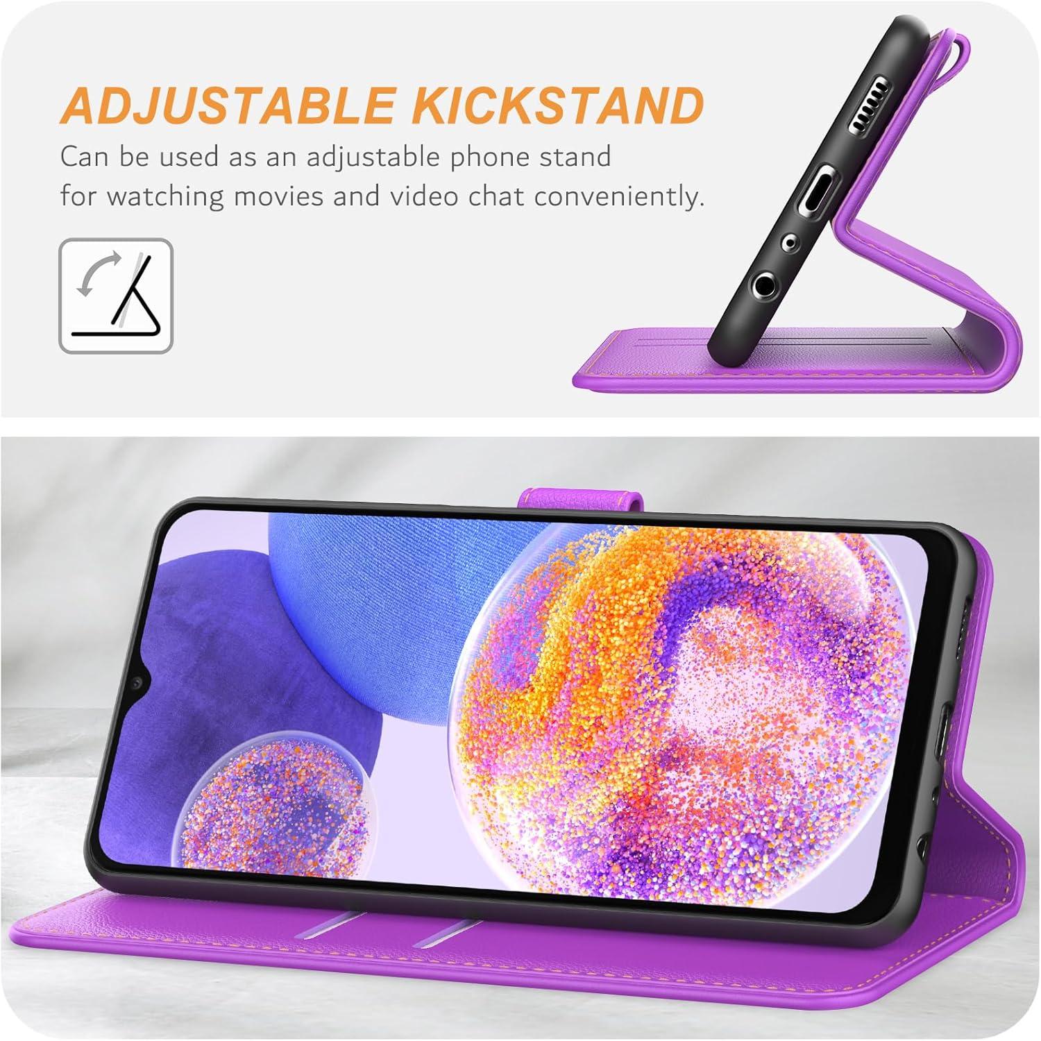 Samsung Galaxy A23 4G/5G Handyhülle Leder Klapphülle Violett mit Kartenfächern und Standfunktion