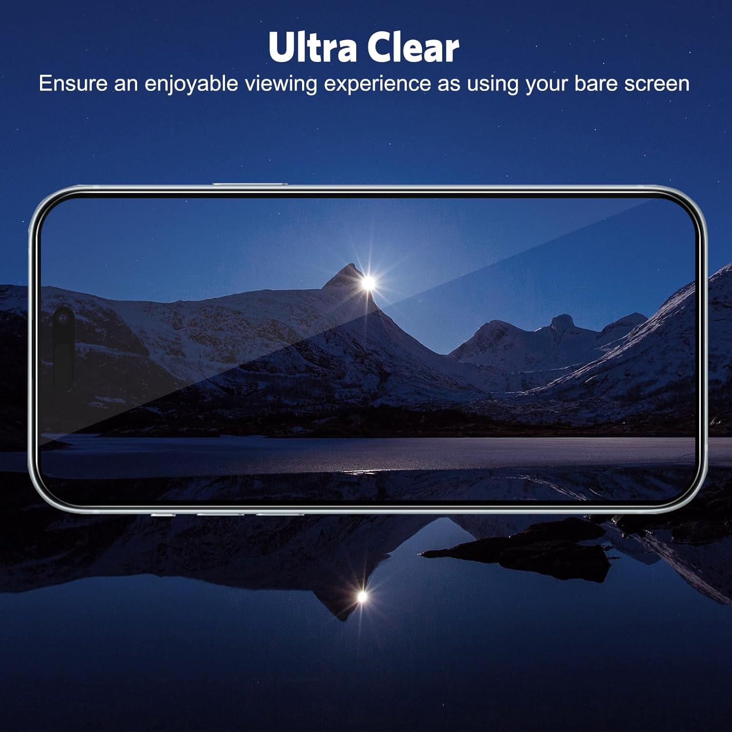Panzer Schutzglas für iPhone 15 mit Rahmen, Kamerafolie, 6,1 Zoll, 9H