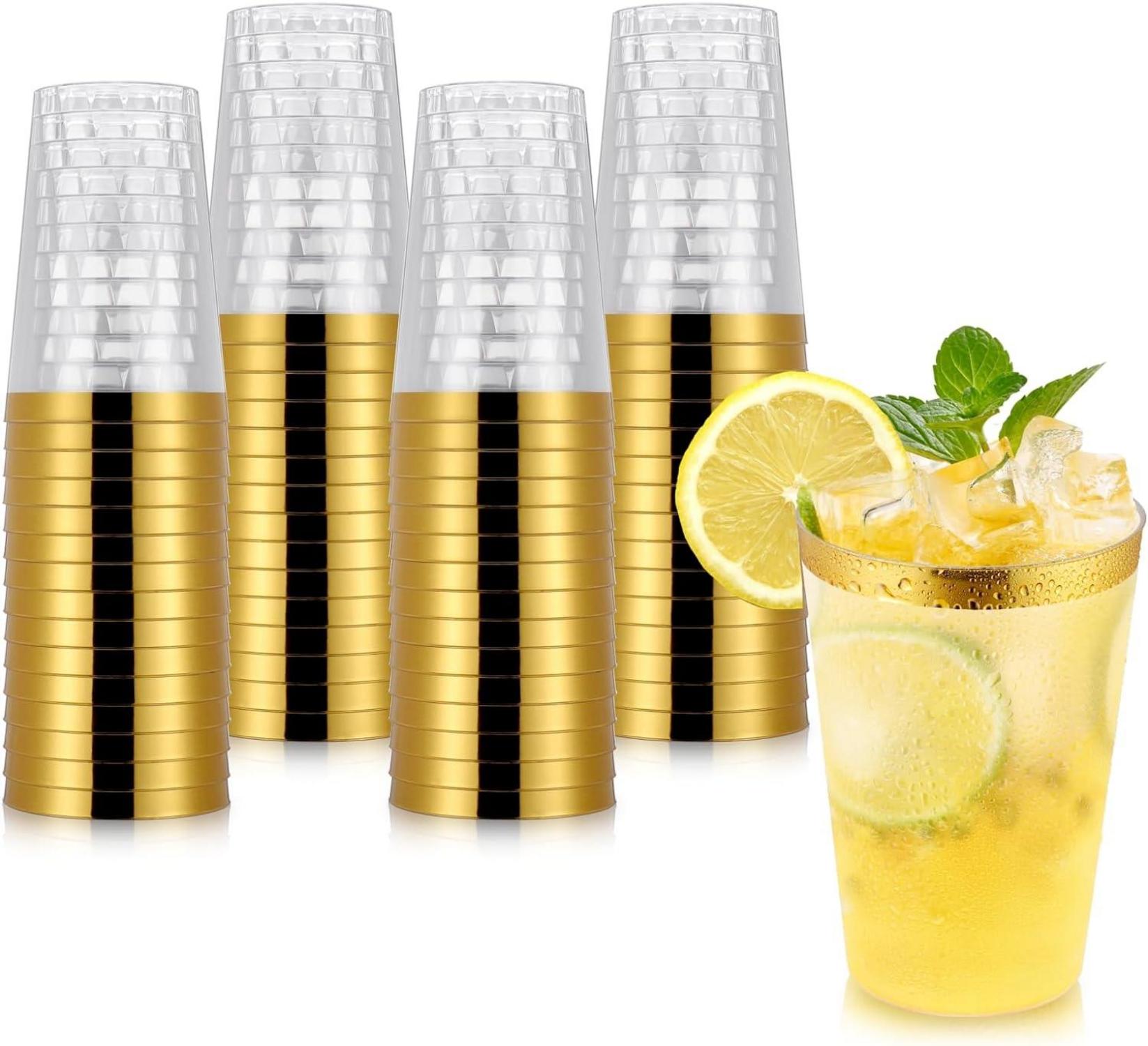 60er Pack Kunststoffbecher 360ml Partybecher goldener Rand