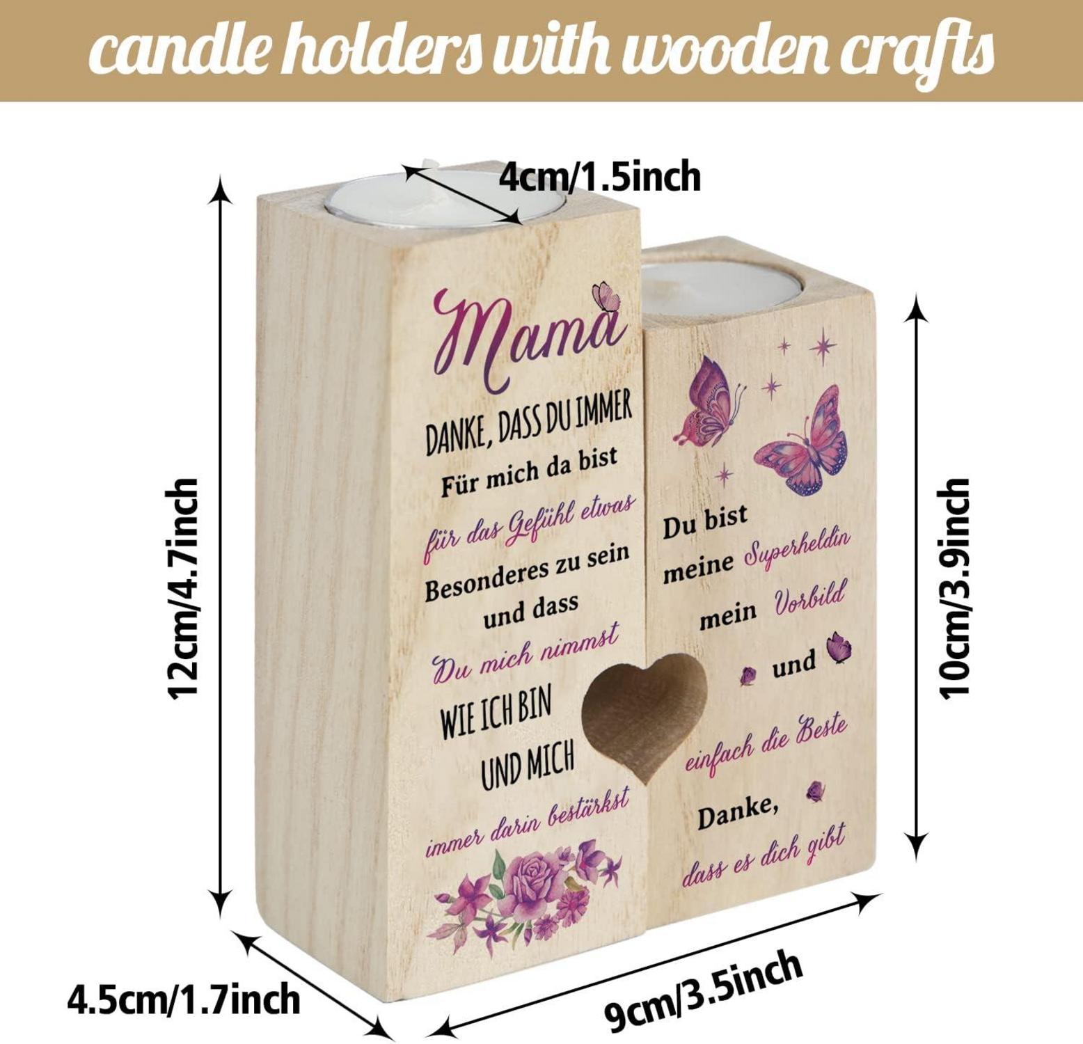Personalisierter Holz Kerzenständer Mama Geschenk 2er Set inkl. Kerzen