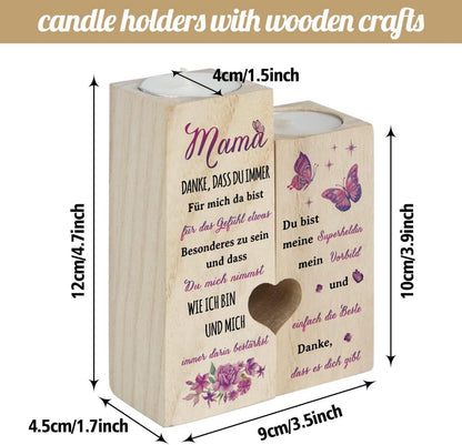Personalisierter Holz Kerzenständer Mama Geschenk 2er Set inkl. Kerzen