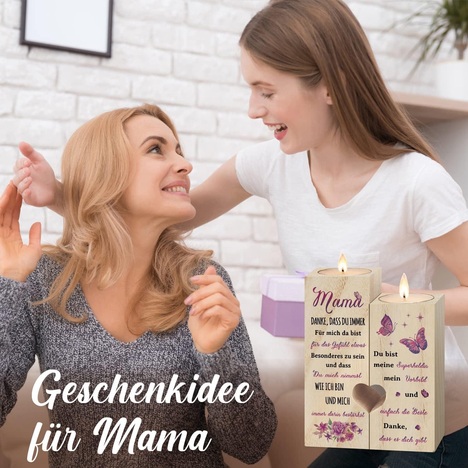 Personalisierter Holz Kerzenständer Mama Geschenk 2er Set inkl. Kerzen