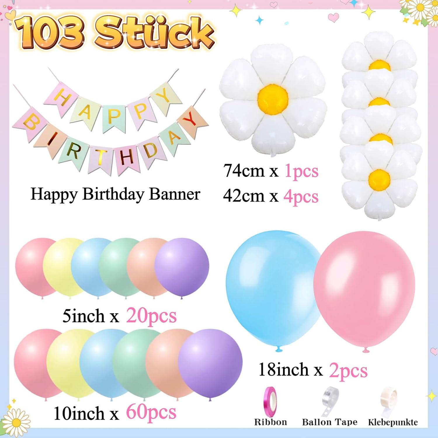 Daidle Geburtstagsdeko Mädchen 103 pastell Gänseblümchen Luftballon Girlandefolios Banner