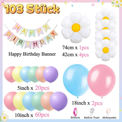 Daidle Geburtstagsdeko Mädchen 103 pastell Gänseblümchen Luftballon Girlandefolios Banner