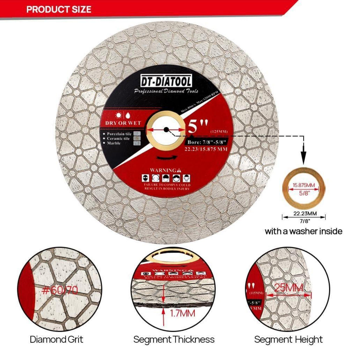 Diamant-Trennscheibe 125mm 3er-Pack für Fliesen & Stein