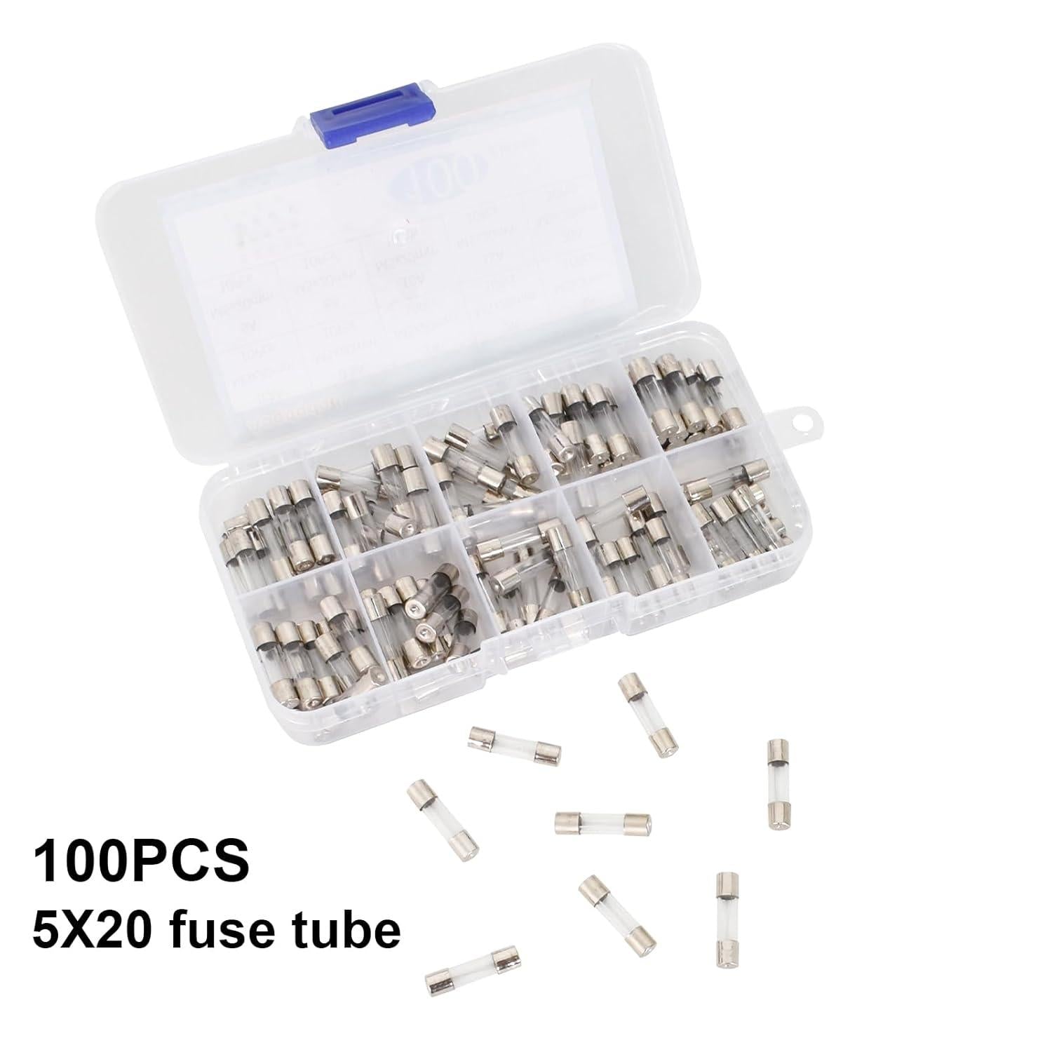 Glassicherungen 100 Stück Set 5x20mm 250V 0,2-15A Sortiment in