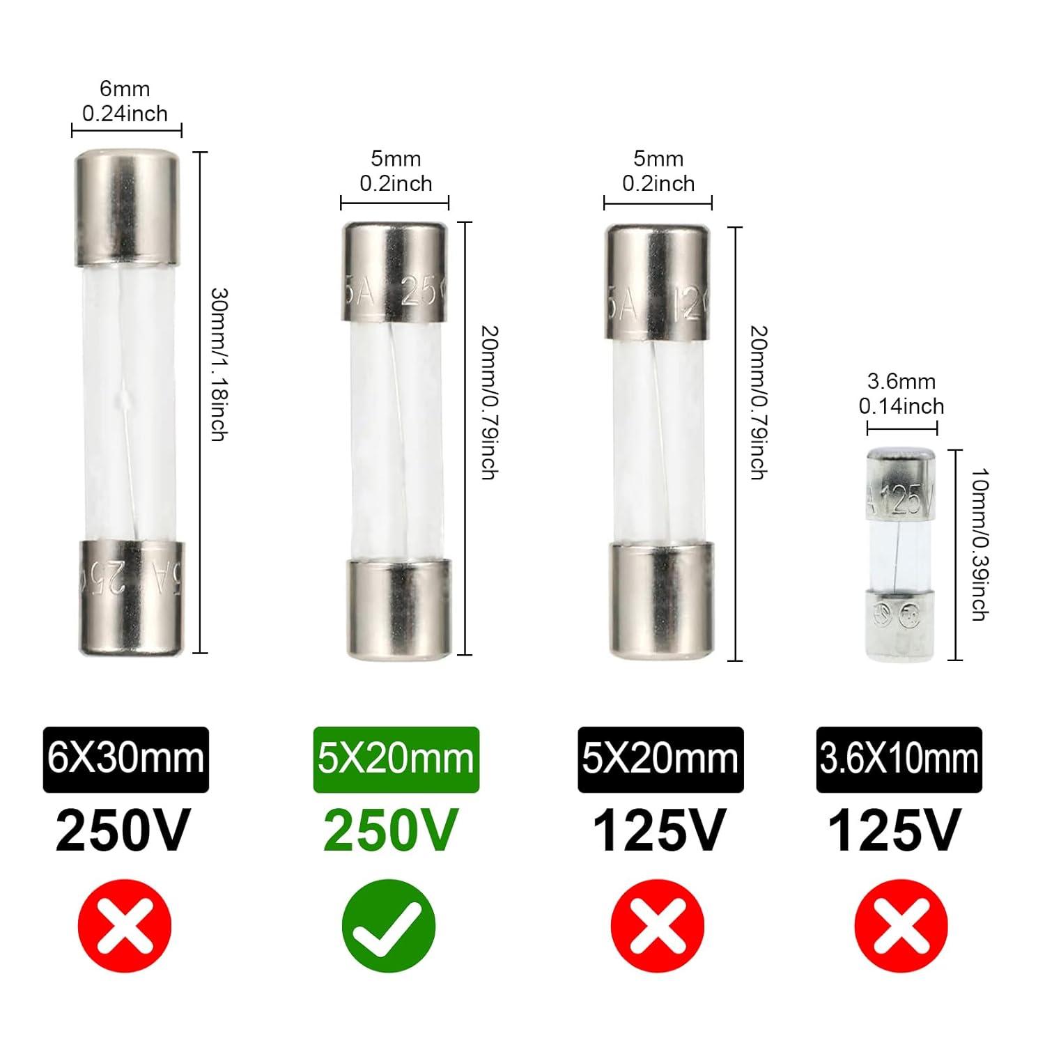 100x Glassicherungen Set 5x20mm 250V Schnellschlag 0,2A-15A Sortiment in Kunststoffbox