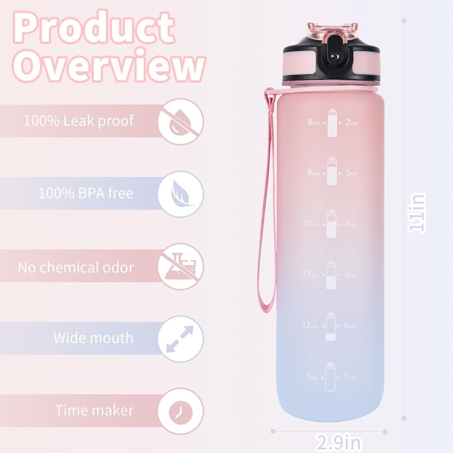 EYQ 1L Trinkflasche mit Strohhalm Zeitmarkierung BPA-frei