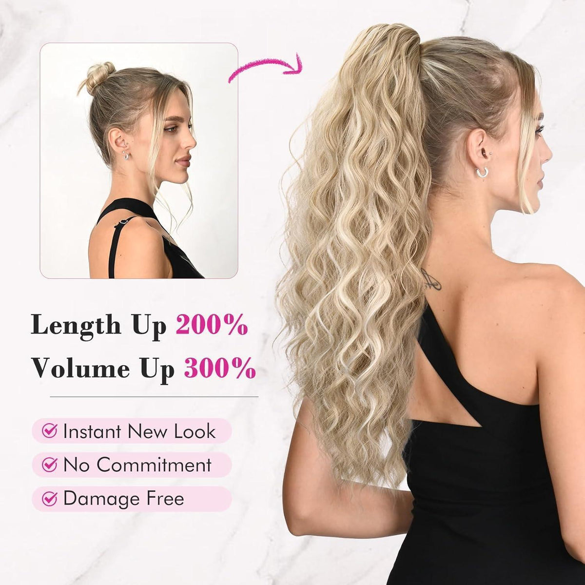 Long Beach Gewellte Pferdeschwanz Verlängerung – Aschblond mit Highlights