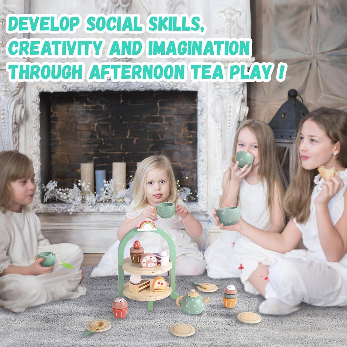 GAGAKU Teeservice Kinder Holz Teeparty Spielküche Zubehör
