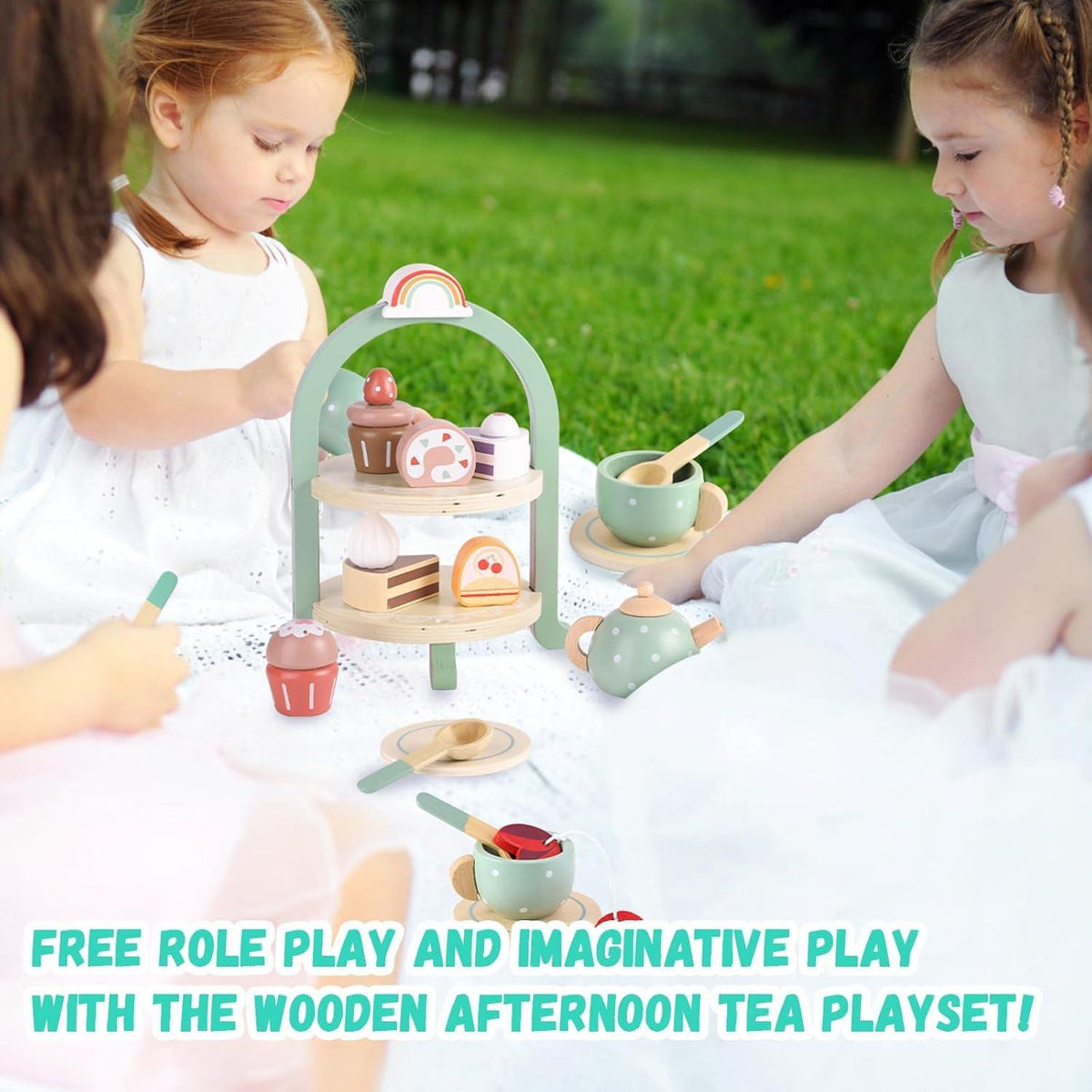 Hölzernes Teeservice Kinder Teeset Teeparty Spielzeug Holzspielzeug