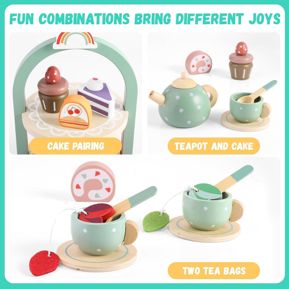 Kinder Teeservice Holz Teeparty Set Spielküche Rollenspiel Geschenk