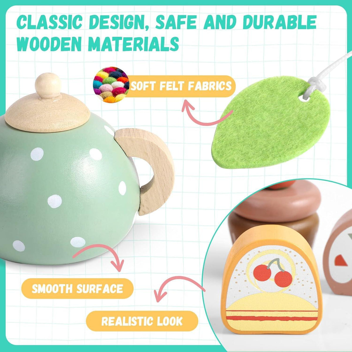 GAGAKU Teeservice Kinder Holz Teeset Spielküche Geschenk für Kinder